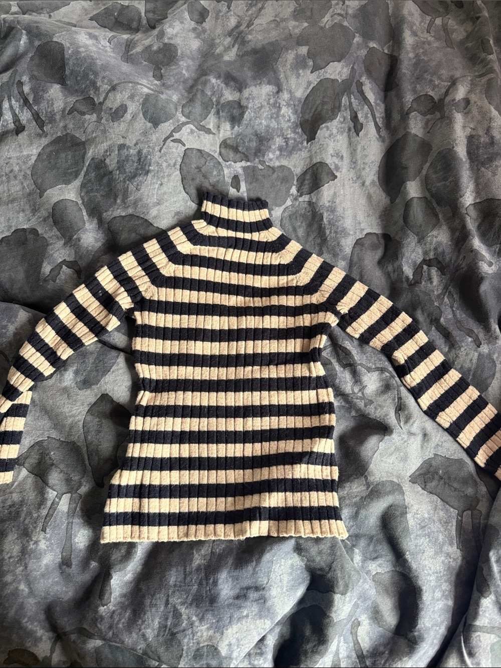 Mayoral Black & Cream Striped Ribbed Turtleneck Sweater